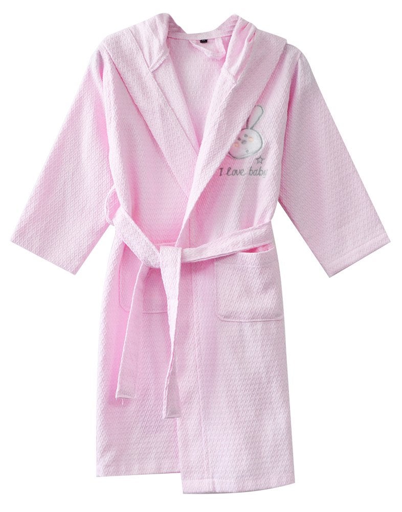 KISBINI Boys and Girls One-Piece Pajamas Long Hooded Bathrobe Cotton Pink 4-5T - Image 1